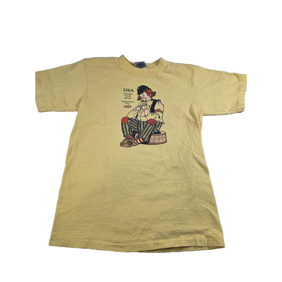 Vintage 1989 iisa Annual Trade Show Clown T Shirt Yellow Oneida Medium - Picture 1 of 5